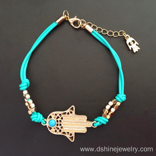 Gold Hamsa Evil Eye Diamond Necklace With Turquoise Beads